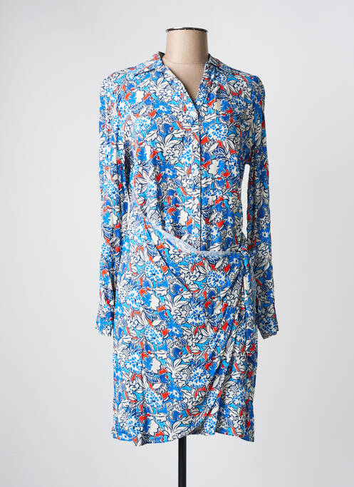 Robe mi-longue imprimé fleurs manches longues bleu JULIE GUERLANDE femme