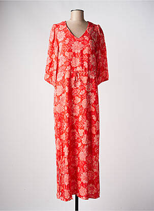 Robe longue imprimé fleurs manches 3/4 rouge C'EST BEAU LA VIE femme