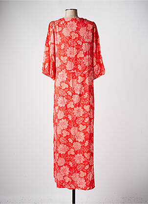Robe longue imprimé fleurs manches 3/4 rouge C'EST BEAU LA VIE femme