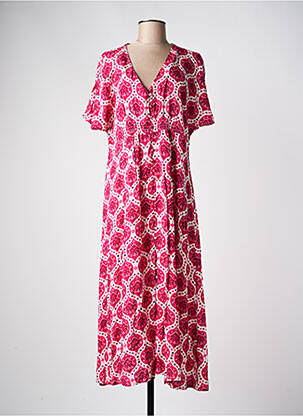 Robe longue imprimé fantaisie manches courtes rose C'EST BEAU LA VIE femme