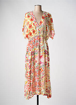 Robe longue imprimé fantaisie manches courtes jaune C'EST BEAU LA VIE femme