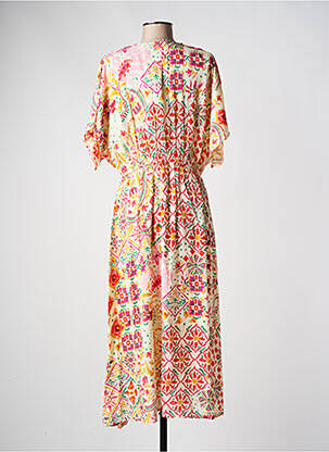 Robe longue imprimé fantaisie manches courtes jaune C'EST BEAU LA VIE femme