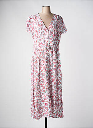 Robe longue imprimé fleurs manches courtes blanc C'EST BEAU LA VIE femme