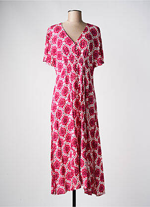 Robe mi-longue imprimé fantaisie manches courtes rose C'EST BEAU LA VIE femme