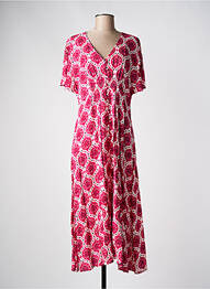 Robe mi-longue imprimé fantaisie manches courtes rose C'EST BEAU LA VIE femme