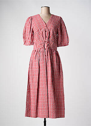 Robe mi-longue tissage crêpe manches courtes rouge C'EST BEAU LA VIE femme