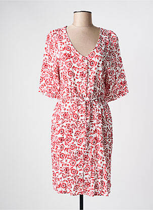 Robe mi-longue imprimé fleurs manches courtes blanc C'EST BEAU LA VIE femme
