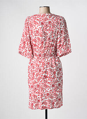 Robe mi-longue imprimé fleurs manches courtes blanc C'EST BEAU LA VIE femme