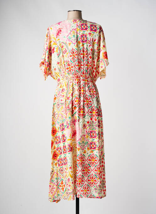 Robe longue imprimé fantaisie manches courtes jaune C'EST BEAU LA VIE femme