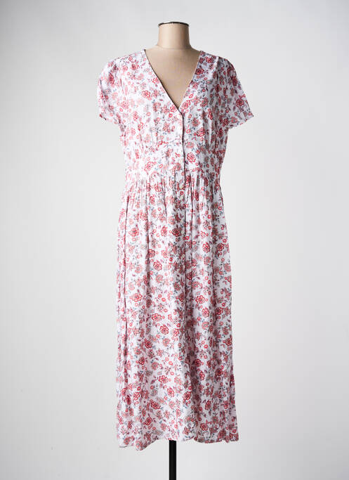 Robe longue imprimé fleurs manches courtes blanc C'EST BEAU LA VIE femme