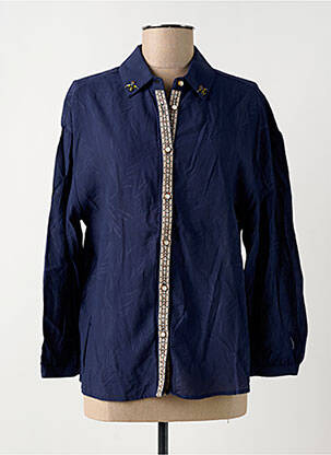 Chemisier coupe droite manches longues bleu YUKA femme