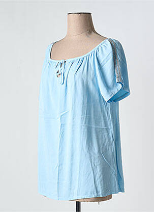 Blouse tissage popeline manches courtes bleu DREAM VALLEY femme