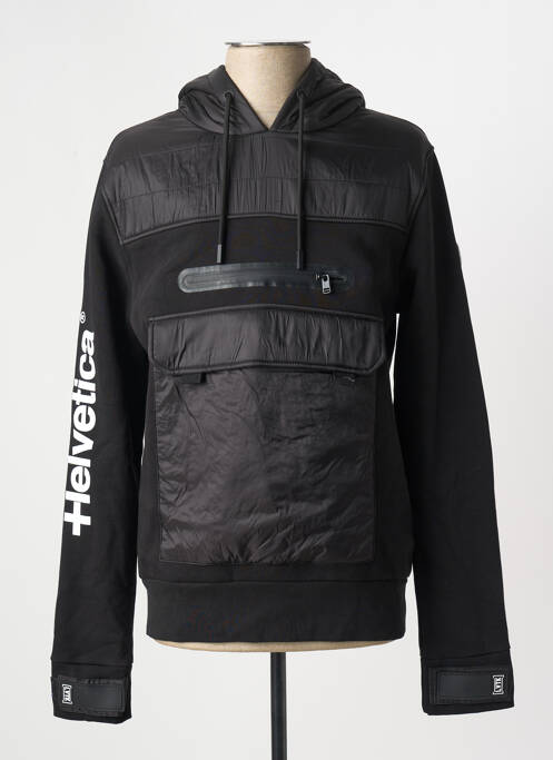 Sweat-shirt à capuche noir HELVETICA pour homme