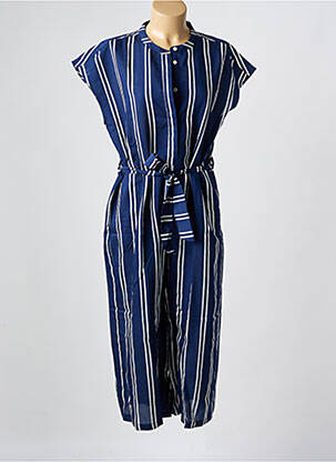 Combi-pantalon tissage crêpe manches courtes bleu MINIMUM femme