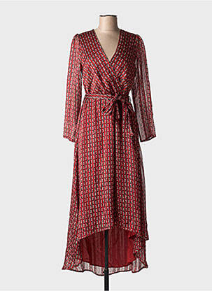 Robe mi-longue imprimé fleurs manches longues rouge LA PETITE ETOILE femme