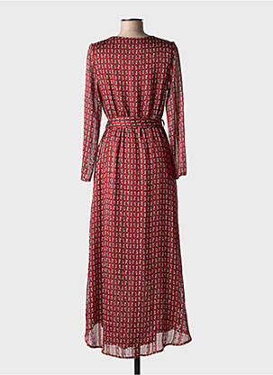 Robe mi-longue imprimé fleurs manches longues rouge LA PETITE ETOILE femme