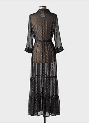 Robe longue tissage crêpe manches 3/4 noir GRACE & MILA femme