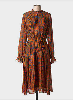 Robe mi-longue imprimé fantaisie manches longues marron LOUCHE femme