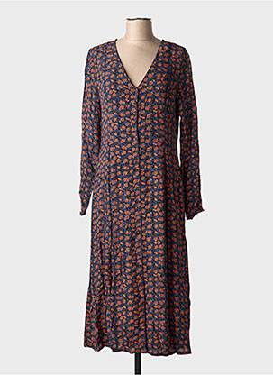 Robe mi-longue imprimé fleurs manches longues bleu MINIMUM femme