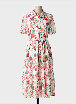 Robe mi-longue imprimé fleurs manches courtes blanc NA-KD femme