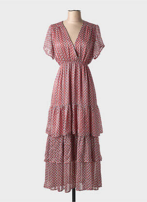 Robe longue imprimé fantaisie manches courtes orange SWEED PARIS femme