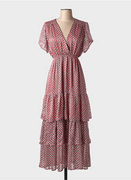 Robe longue imprimé fantaisie manches courtes orange SWEED PARIS femme