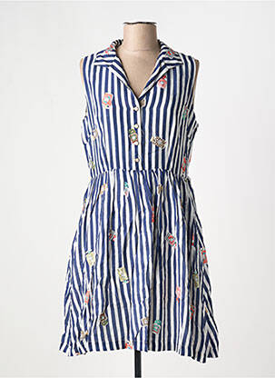 Robe mi-longue tissage crêpe sans manche bleu LOUCHE femme
