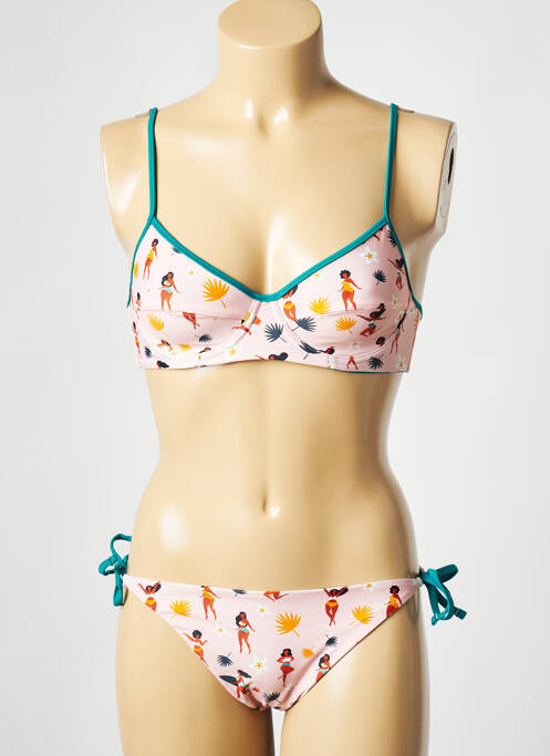 Maillot de bain 2 pièces rose WILD pour femme