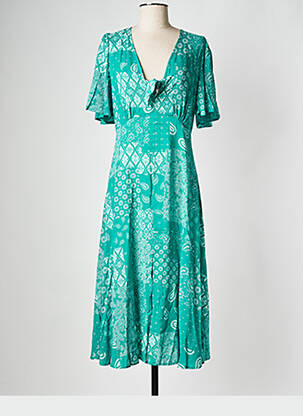 Robe mi-longue col v vert GRACE & MILA femme