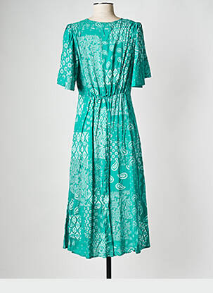 Robe mi-longue col v vert GRACE & MILA femme
