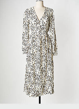 Robe mi-longue col v beige SELECTED femme