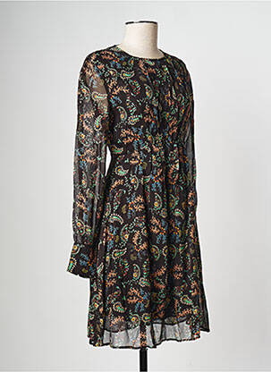 Robe courte col rond noir LEON & HARPER femme