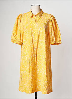 Robe courte col v jaune ICHI femme