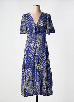 Robe mi-longue col v bleu GRACE & MILA femme