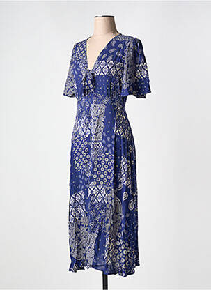 Robe mi-longue col v bleu GRACE & MILA femme