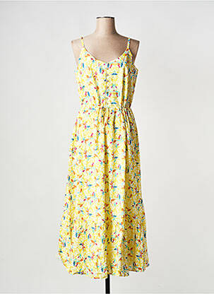 Robe mi-longue col rond jaune EKYOG femme