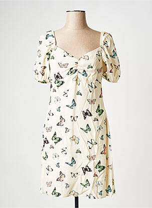 Robe courte col rond beige NA-KD femme