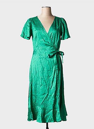 Robe mi-longue col v vert BIZANCE femme