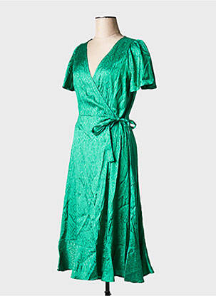 Robe mi-longue col v vert BIZANCE femme