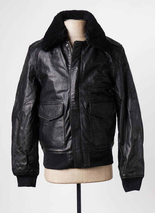 Veste en cuir noir SCHOTT pour homme