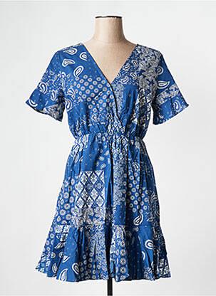 Robe courte col rond bleu GRACE & MILA femme