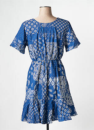 Robe courte col rond bleu GRACE & MILA femme