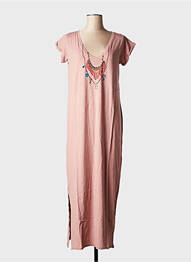 Robe longue col v rose LEON & HARPER femme
