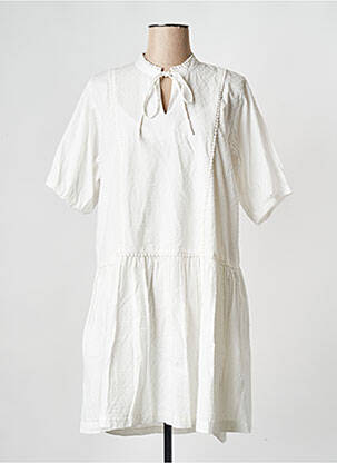 Robe courte col rond blanc ICHI femme