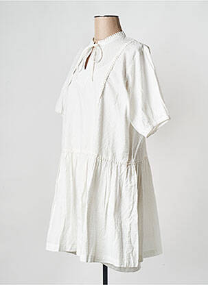 Robe courte col rond blanc ICHI femme