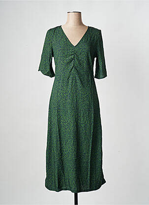 Robe mi-longue col v vert THINKING MU femme