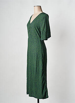 Robe mi-longue col v vert THINKING MU femme