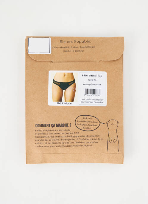 Culotte menstruelle noir SISTERS REPUBLIC femme
