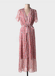 Robe longue col v rose IKKS femme