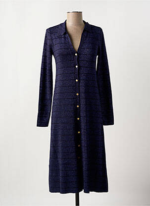 Robe mi-longue col v bleu OBJECT femme